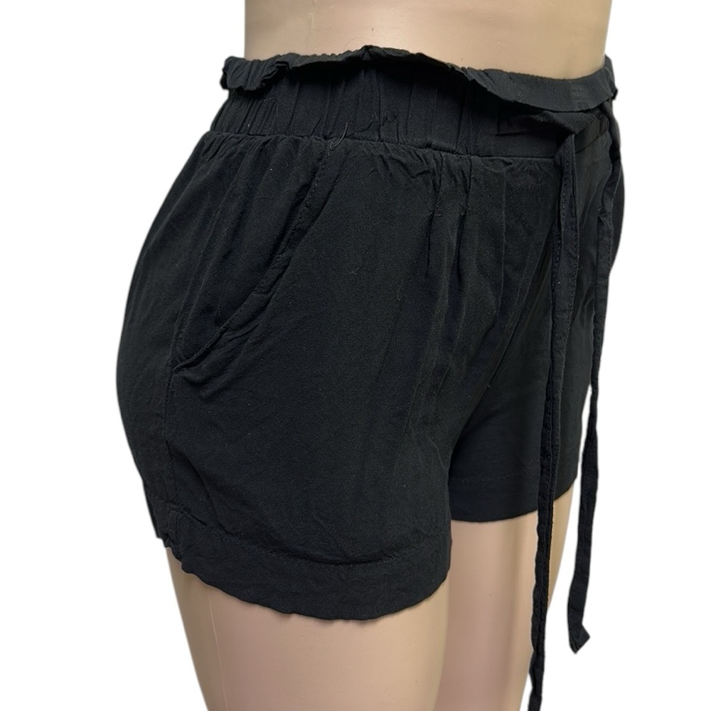 Ambiance Apparel Black Rayon High Rise Pull On Tie Waist Pocket Shorts Womens S